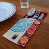 Velvet Cutlery Pouch with Persian Calligraphy - Chic Table Setting