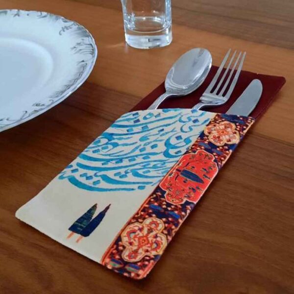 Velvet Cutlery Pouch with Persian Calligraphy - Chic Table Setting