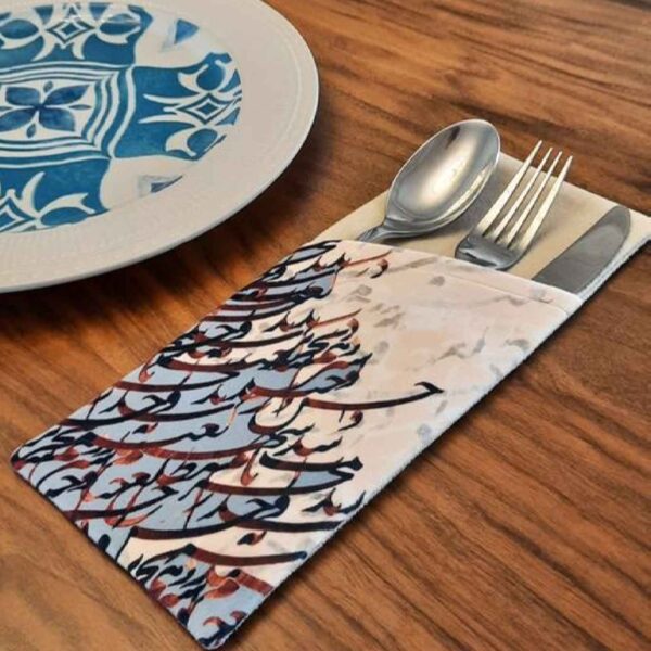 Velvet Cutlery Pouch with Floral Design - Blue Elegant Style