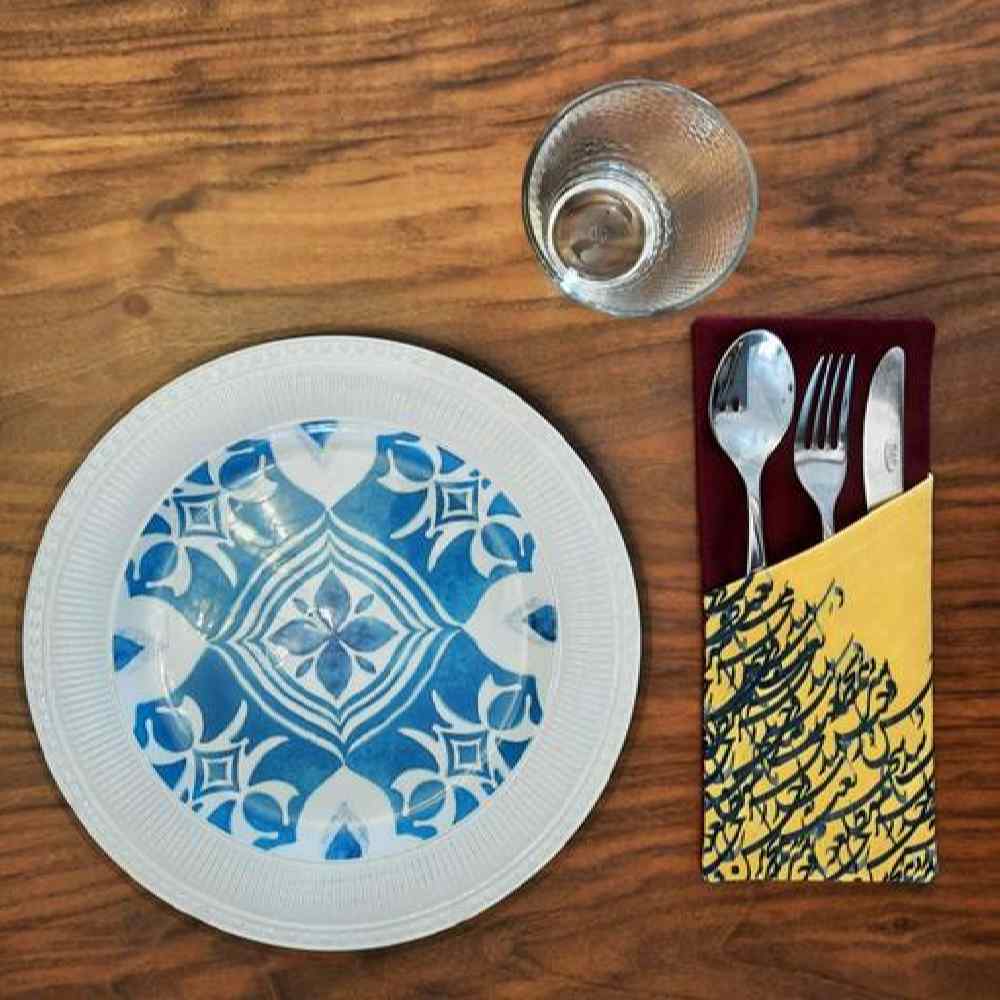 Velvet Cutlery Pouch with Persian Calligraphy – Spoon and Fork Organizer