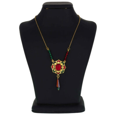 Brass Necklace Persian Traditional Theme for Women with Red and Green Agate