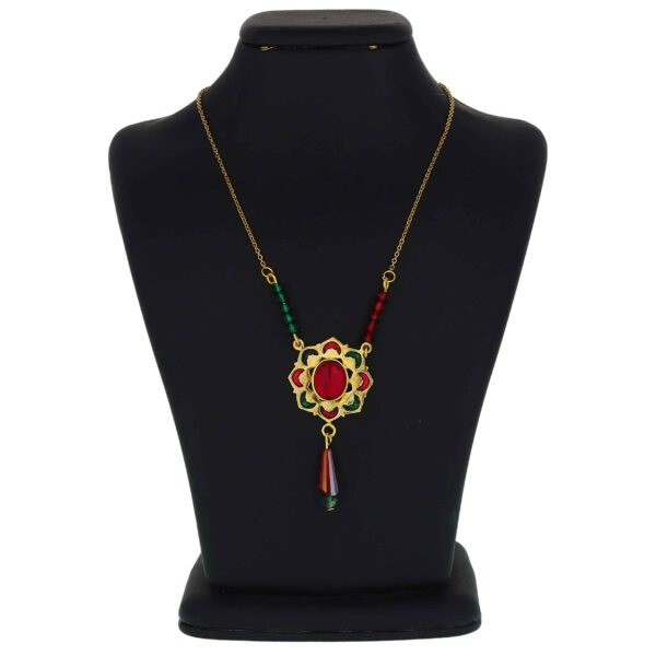 Brass Necklace Persian Traditional Theme for Women with Red and Green Agate