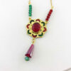 Brass Necklace Persian Traditional Theme for Women with Red and Green Agate