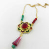 Brass Necklace Persian Traditional Theme for Women with Red and Green Agate