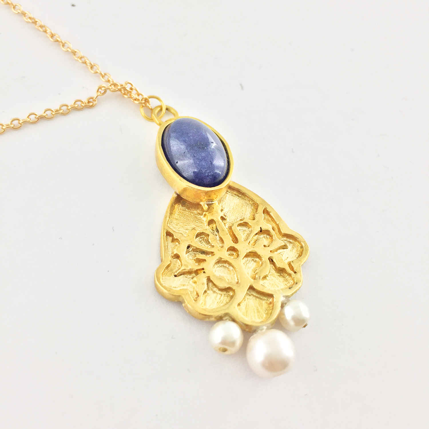 Brass Necklace Persian Traditional Theme for Women with Lapis Lazuli