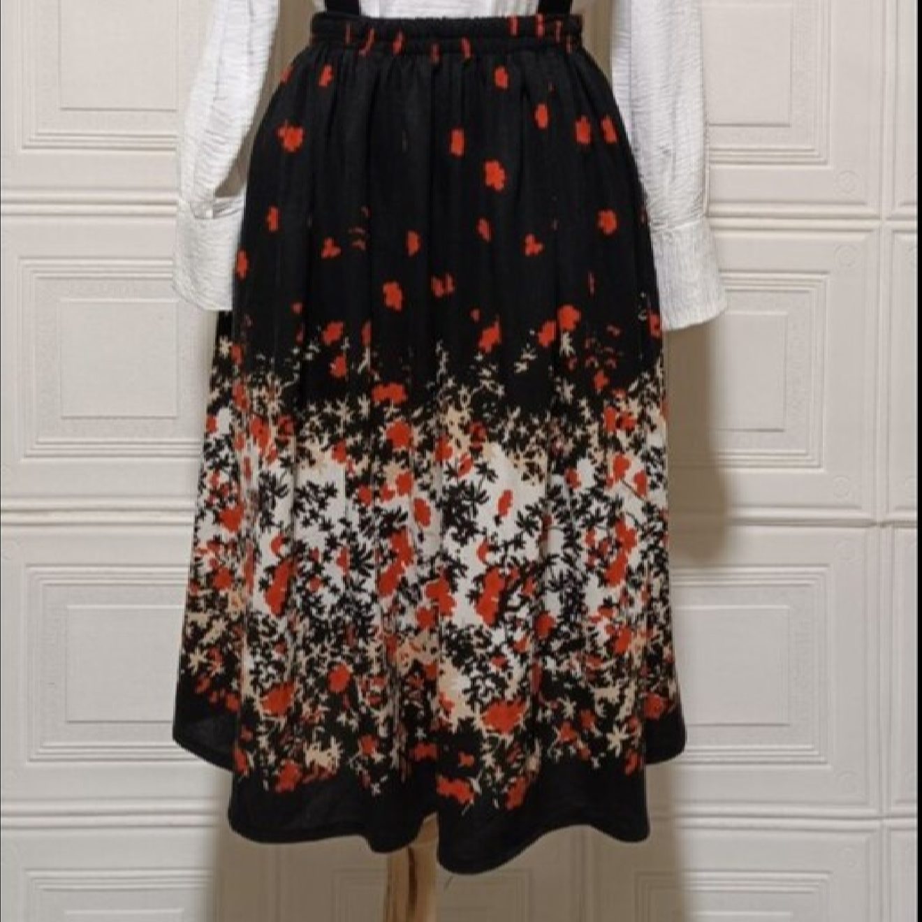 Women’s Skirt with Suspenders Floral Design Black