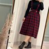 Women's Skirt with Suspenders Outfit Featuring Checkered Design