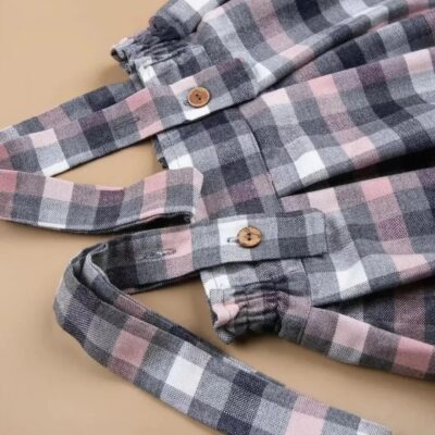 Women’s Skirt with Suspenders Outfit Featuring Checkered Design