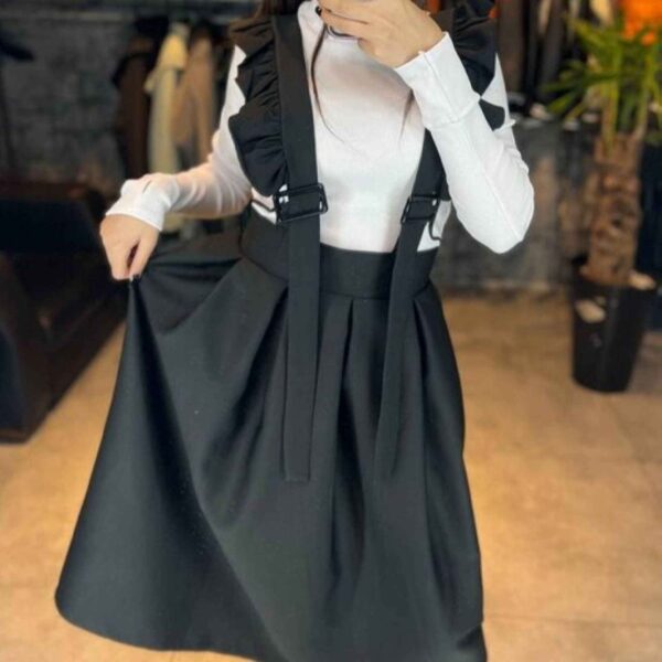 Women's Skirt with Suspenders Chic Outfit Black