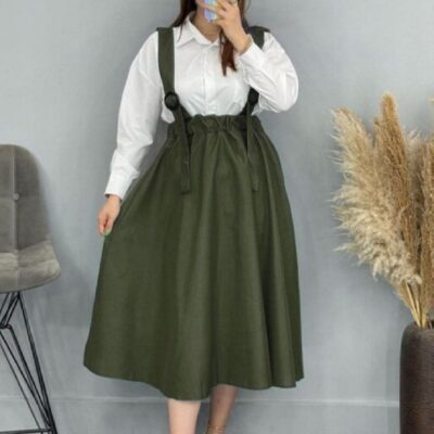 Women’s Skirt with Suspenders in Microfiber Purple