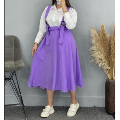 Women’s Skirt with Suspenders in Microfiber Purple