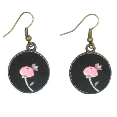 Women’s Twisted Cross Headband & Earrings Set Black with Flowers