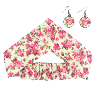 Women’s Twisted Cross Headband & Earrings Set Cream & Pink