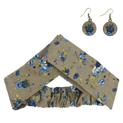 Women’s Twisted Cross Headband & Earrings Set Floral Gray