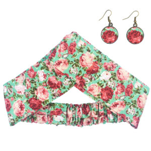 Women's Twisted Cross Headband & Earrings Set Floral Light Green