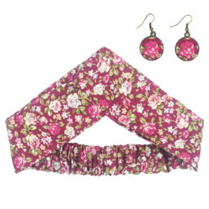 Women's Twisted Cross Headband & Earrings Set Floral Pink