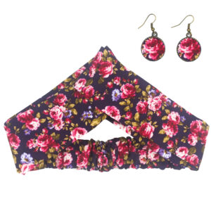 Women's Twisted Cross Headband & Earrings Set Floral Purple