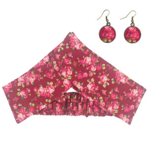 Women's Twisted Cross Headband & Earrings Set Floral Red