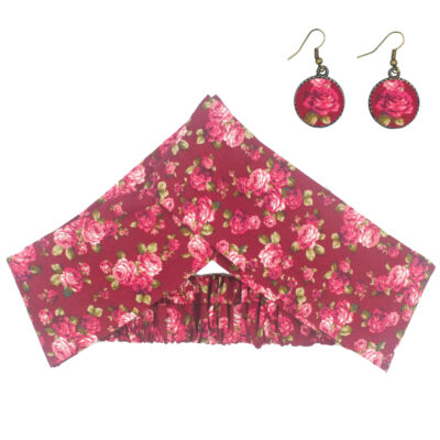 Women’s Twisted Cross Headband & Earrings Set Floral Red