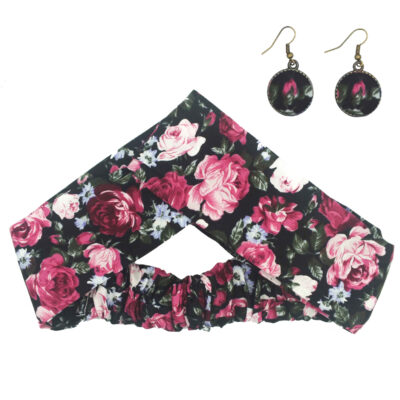 Women’s Twisted Cross Headband & Earrings Set Pink & Black
