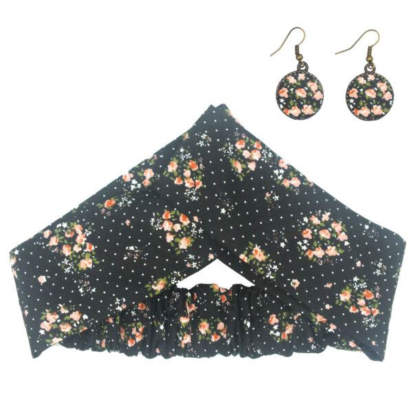 Women's Twisted Cross Headband & Earrings Set Polka Dot Black