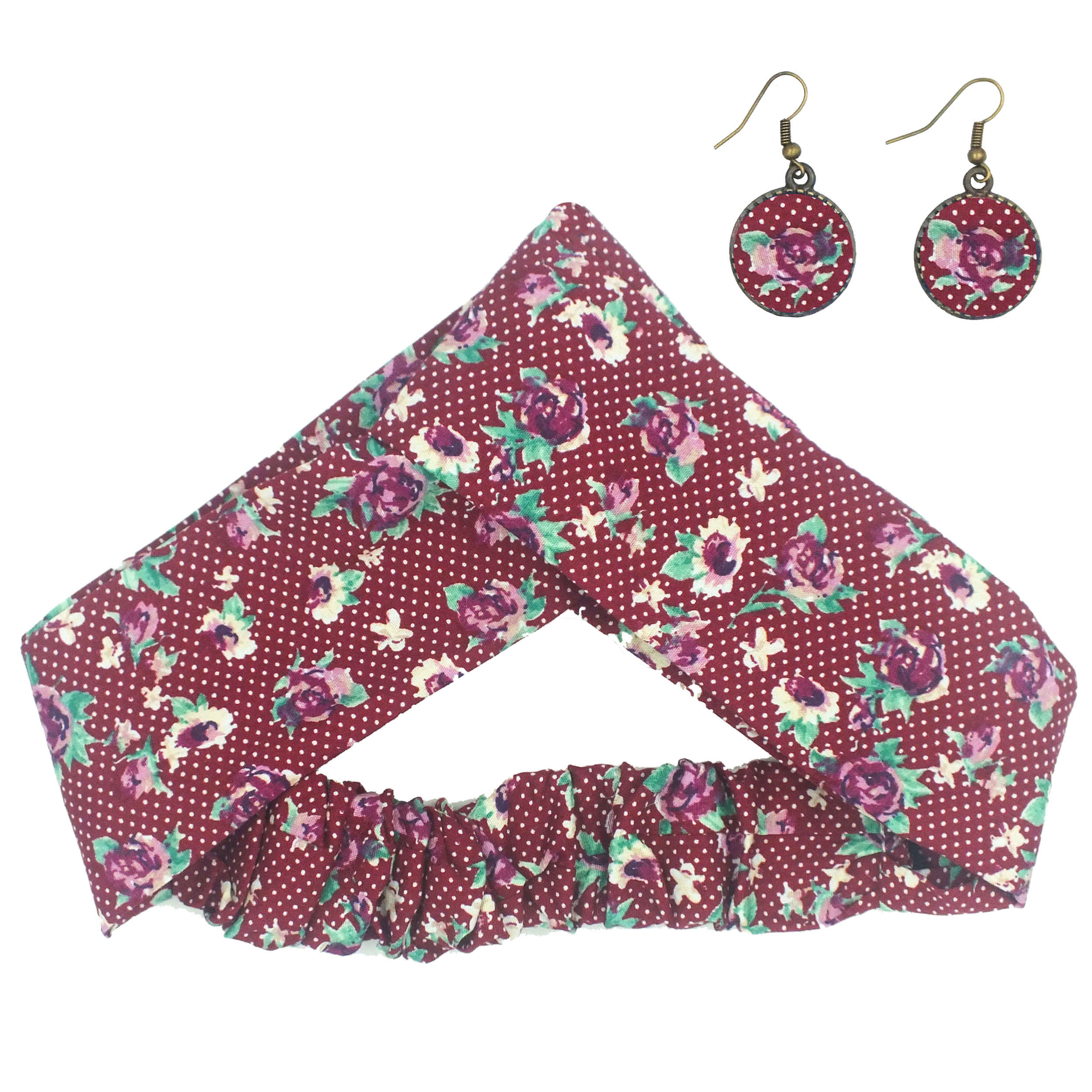 Women's Twisted Cross Headband & Earrings Set Polka Dot Red
