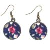 Women's Twisted Headband & Earrings Set Floral Navy Blue with Pink Flowers