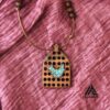 Carved Wood Pendant with Turquoise Gemstone Handcrafted Artistic Amin Bird