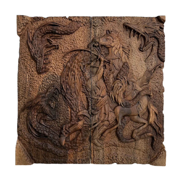 Wood Carved Backgammon Board Handcrafted Shahname Inspired Dragon
