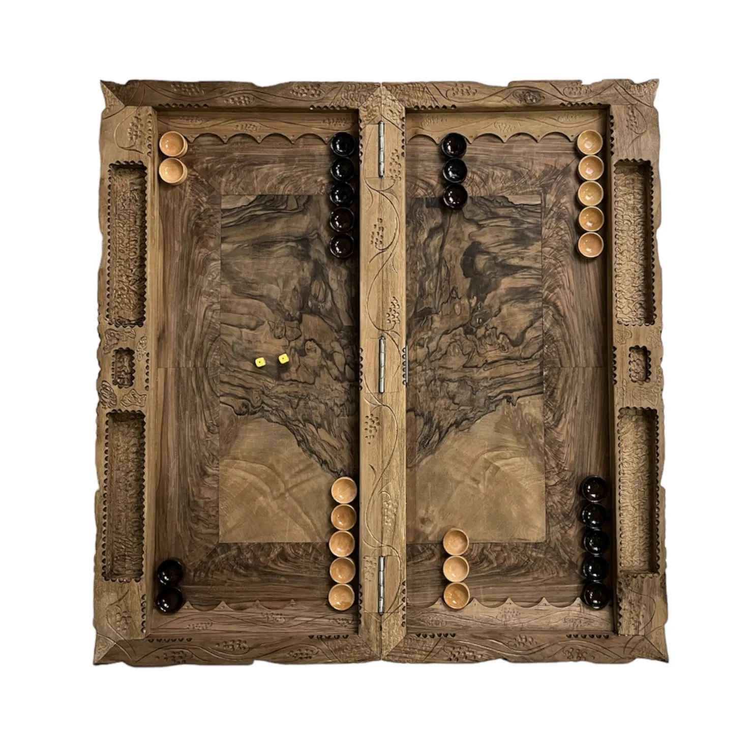Wood Carved Backgammon Board Handcrafted Shahname Rostam Battle
