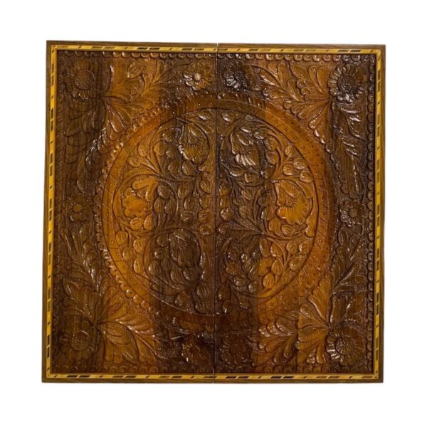 Wood Carved Backgammon Board Handcrafted with Intricate Floral Design
