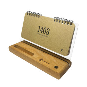 1403 Persian Desk Calendar Wooden with Mobile Phone Holder