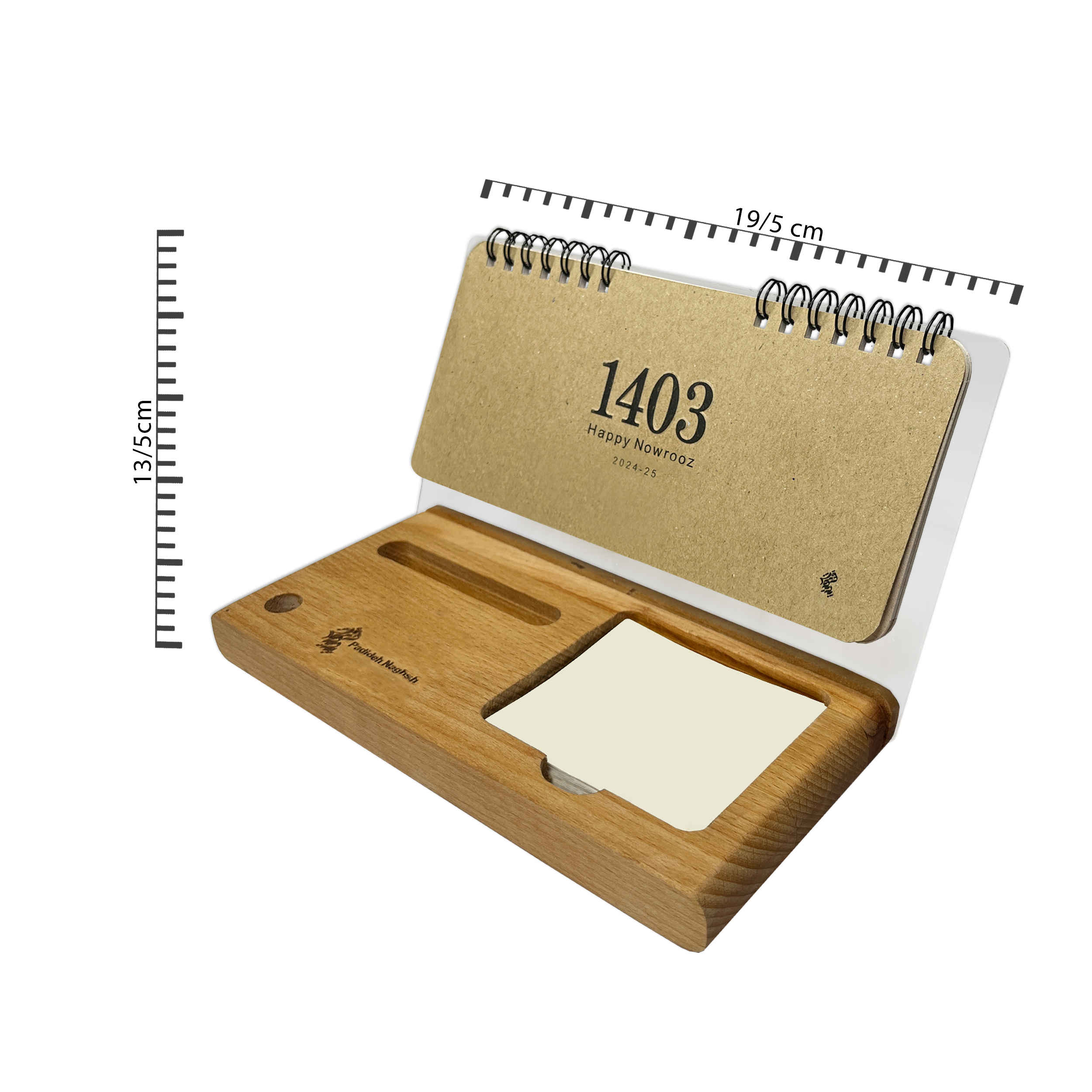 1403 Persian Desk Calendar with Notes Section & Phone Holder