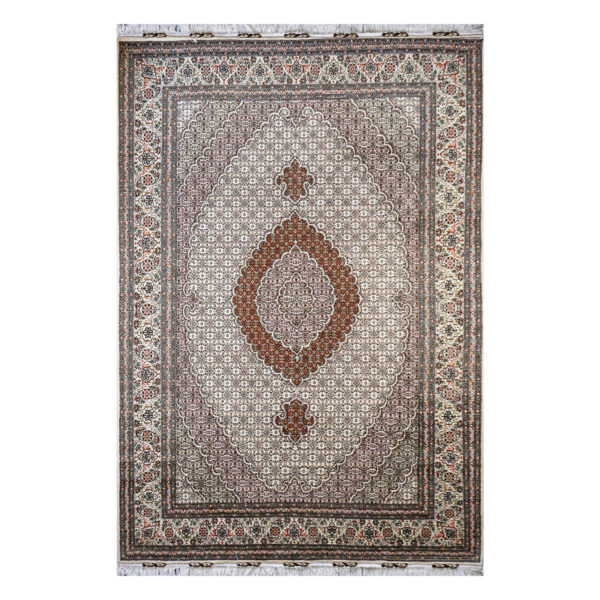 Authentic Persian Carpet with Wool Hand-Knotted in Khoy Riz Mahi Brown