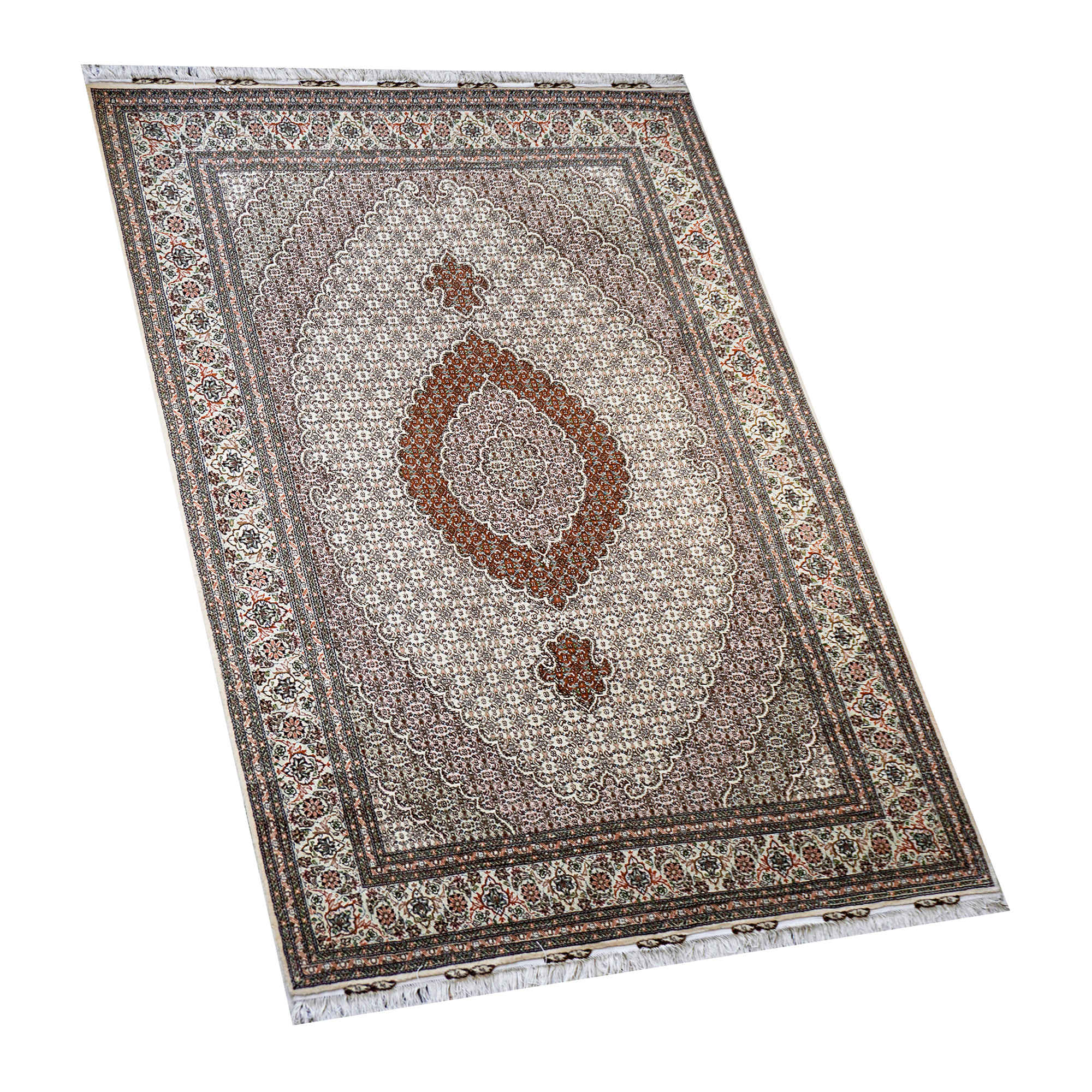Authentic Persian Carpet with Wool Hand-Knotted in Khoy Riz Mahi Brown