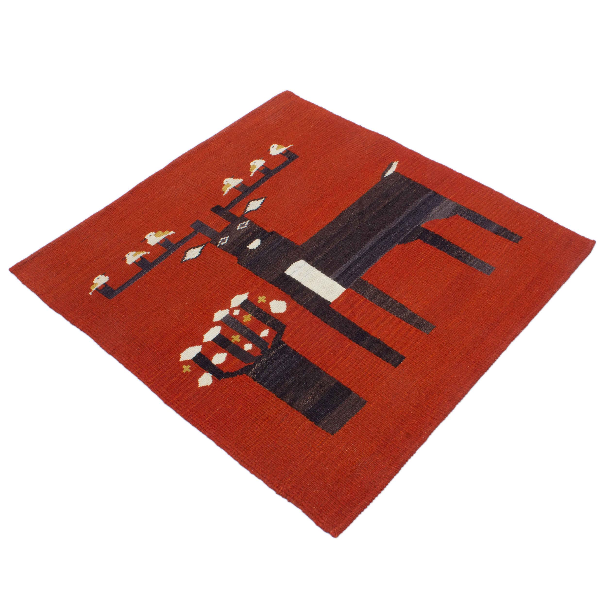Authentic Persian Wool Kilim Rug Handwoven Deer Red