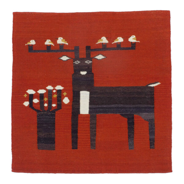 Authentic Persian Wool Kilim Rug Handwoven Deer Red