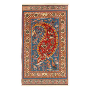 Authentic Persian Kilim Rug with Wool Handwoven in Sirjan Paisley with Birds