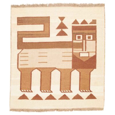 Authentic Persian Wool Kilim Rug Handwoven in Kerman Lion Cream