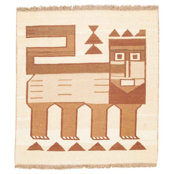 Authentic Persian Wool Kilim Rug Handwoven in Kerman Lion Cream