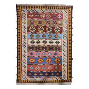 Authentic Persian Kilim Wool Rug Handwoven in Shiraz Qashqai