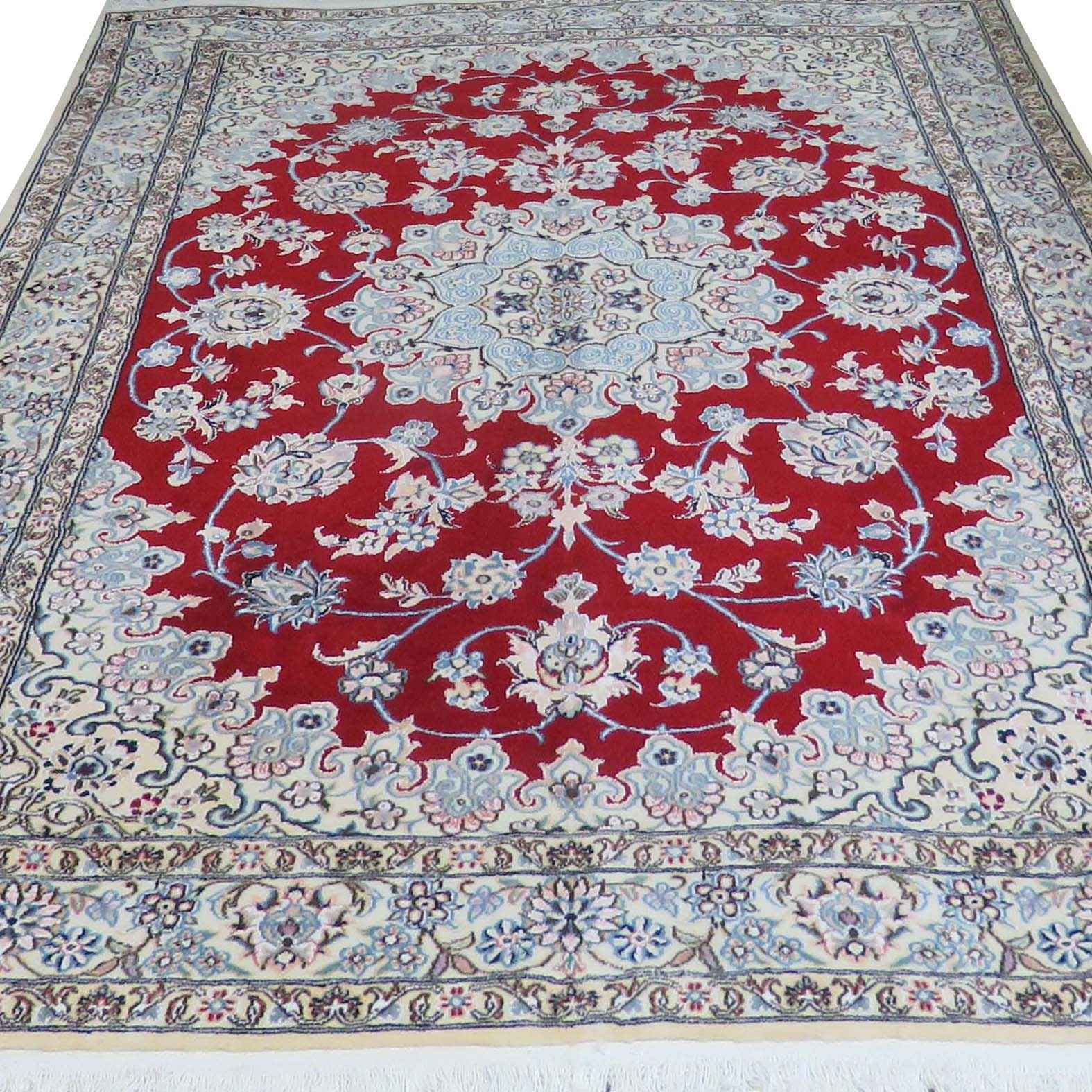 Authentic Persian Silk Carpet Hand-Knotted in Naeen Lachak Toranj Red