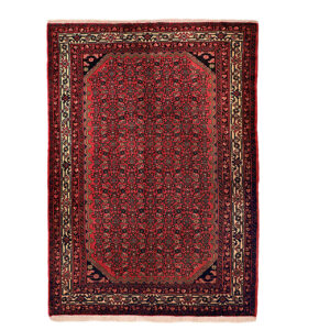 Authentic Persian Wool Carpet Hand-Knotted in Hamadan Herati Red