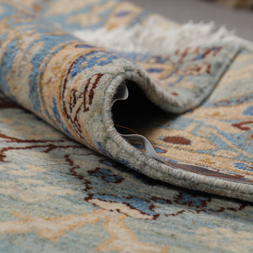 Persian Wool Carpet Hand-Knotted in Isfahan Floral Bordered Light Blue