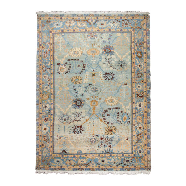 Persian Wool Carpet Hand-Knotted in Isfahan Floral Bordered Light Blue