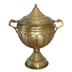 Brass Pedestal Sugar Bowl Artisanal Hammered with Lid