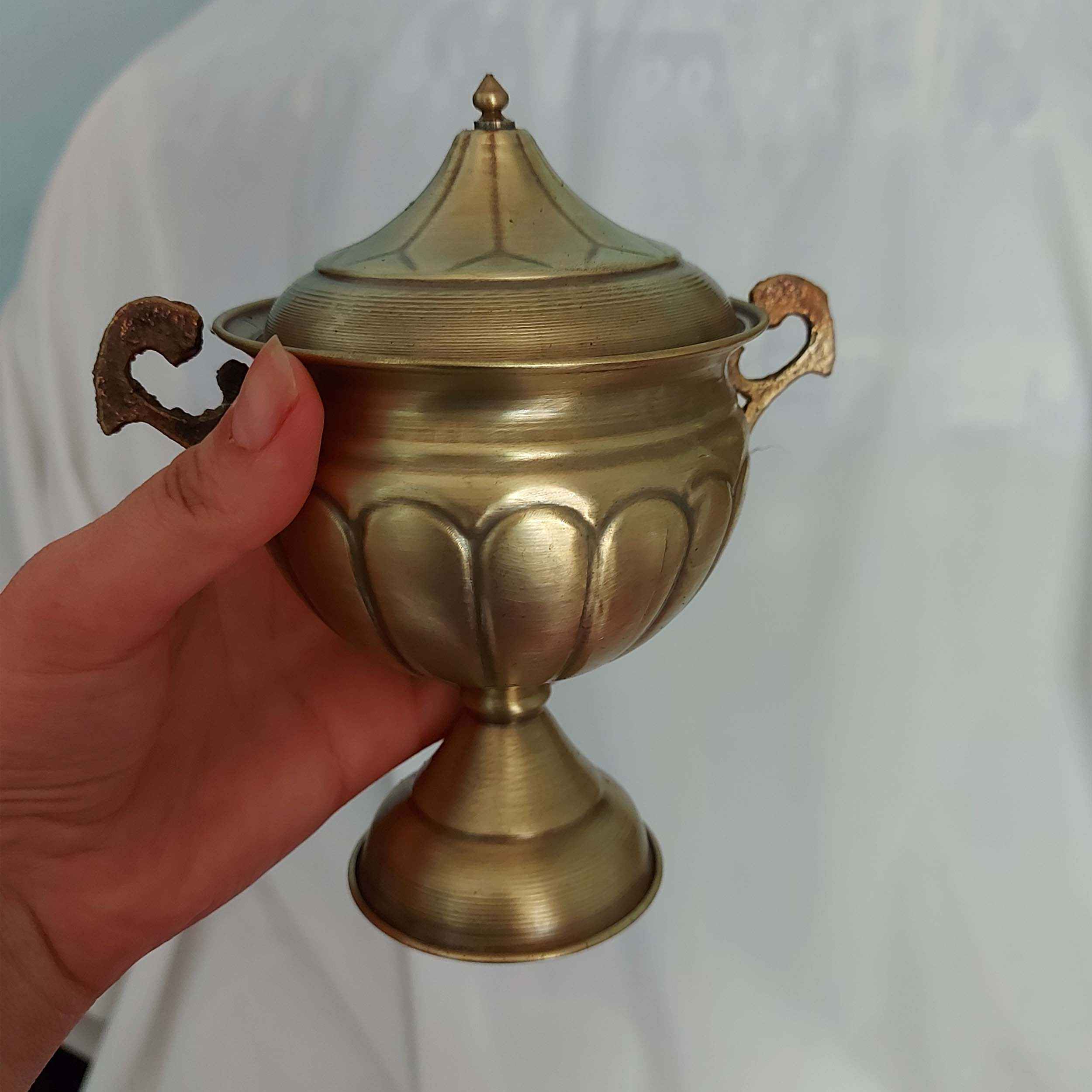 Handcrafted Persian Brass Sugar Bowl with Lid – Traditional Hammered