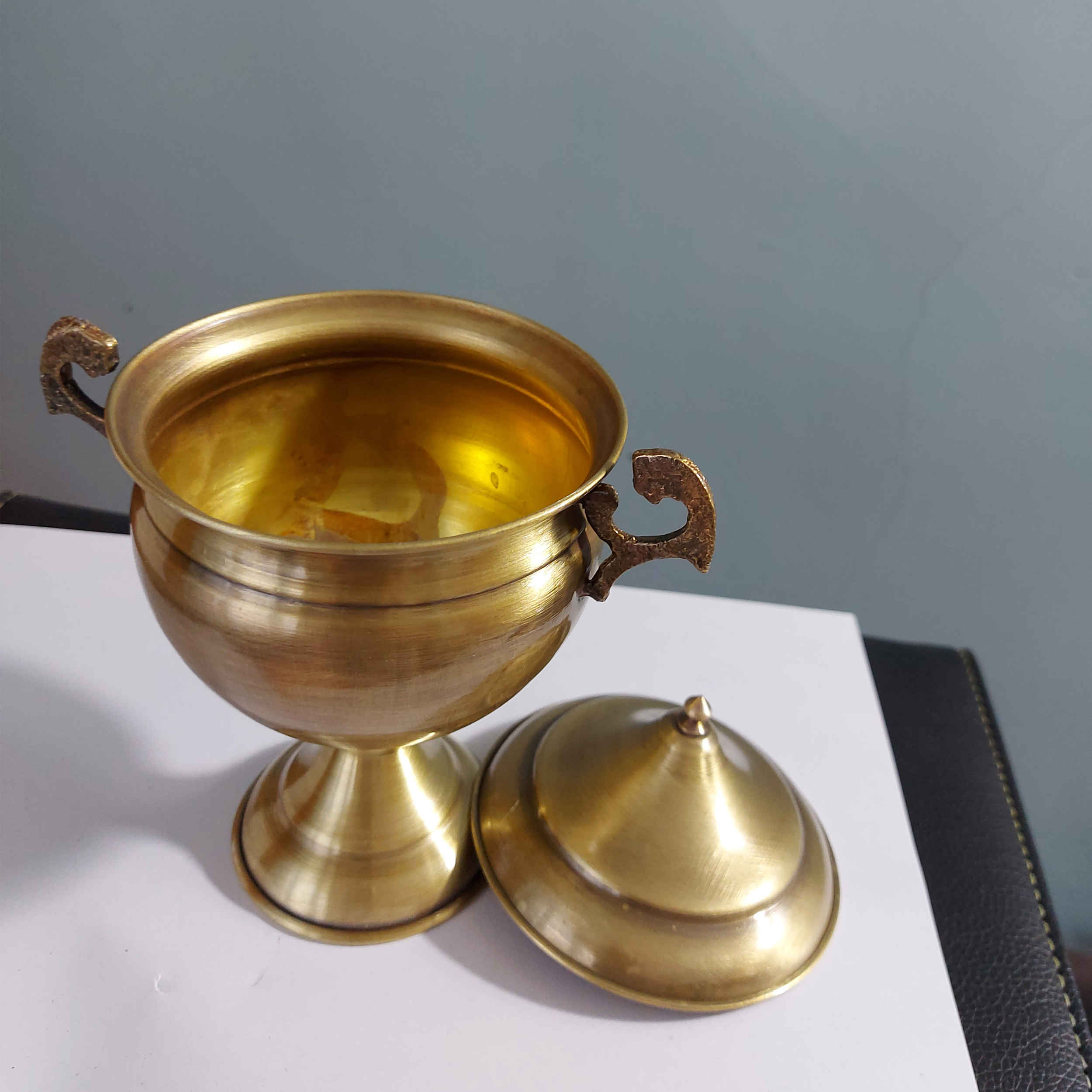 Handcrafted Persian Brass Sugar Bowl with Lid – Traditional Hammered