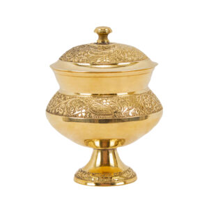 Brass Pedestal Sugar Bowl Artisanal Hand Engraved with Lid