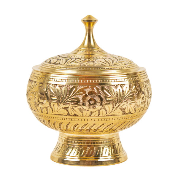 Brass Sugar Bowl with Lid Floral